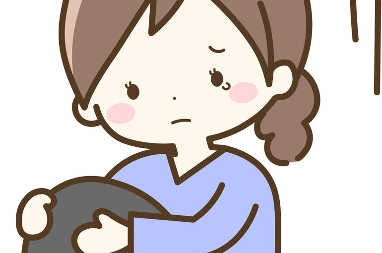 膝を抱える女性のイラスト