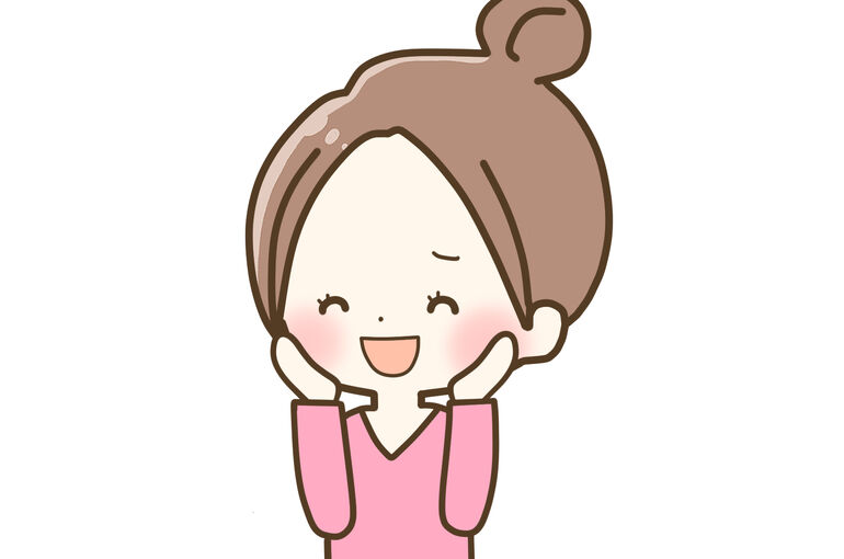 顔を触って喜ぶ女性のイラスト